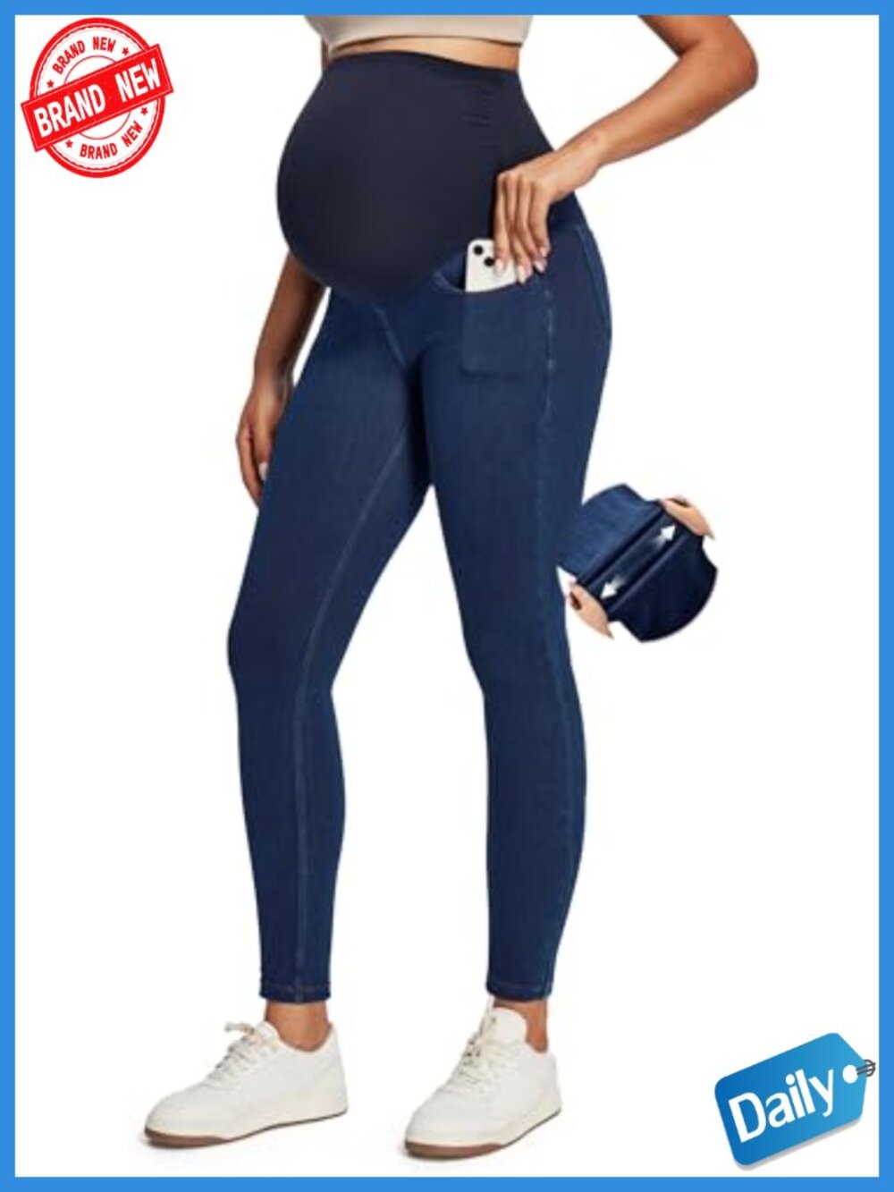 Stretchy Maternity Jeans Over Belly Pull-On Skinny with Pockets 4-Way Stretch